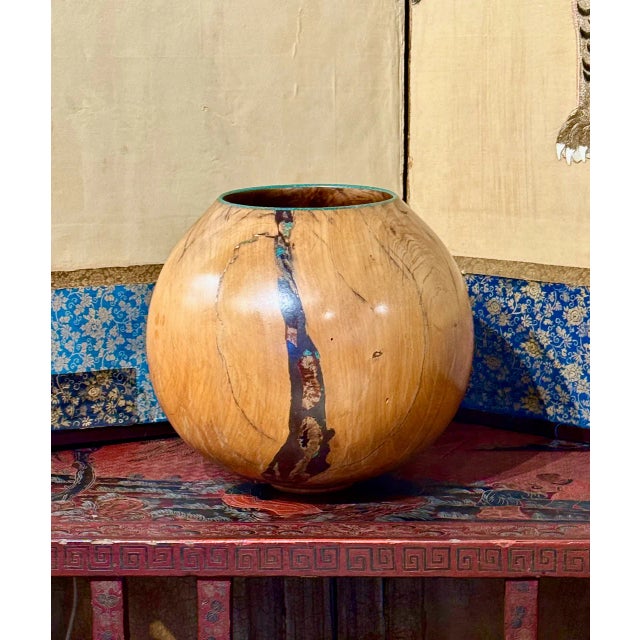 Brown Turned Inlaid Wood Vessel, II For Sale - Image 8 of 8
