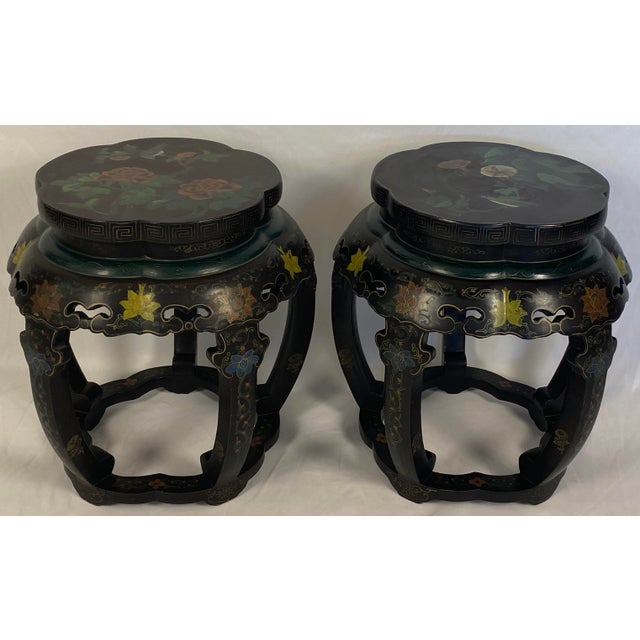 Pair of Asian Hand Carved and Hand Painted Side Tables For Sale - Image 9 of 11