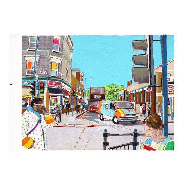 Stoke Newington, London - Original Contemporary Cityscape Mixed Media Painting on Paper by Fabio Coruzzi For Sale