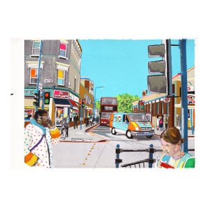 Stoke Newington, London - Original Contemporary Cityscape Mixed Media Painting on Paper by Fabio Coruzzi