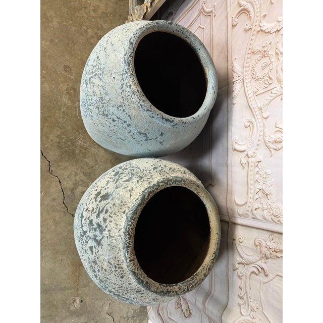 Blue Pair of Large Antique Terracotta Storage Jars With Blue Weathered Patina For Sale - Image 8 of 12