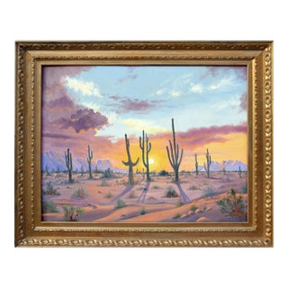 Mid Century Desert Cactus Sunset Landscape by Russell Dale Moffett by Russell Dale Moffett For Sale