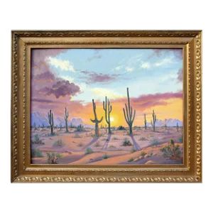 Mid Century Desert Cactus Sunset Landscape by Russell Dale Moffett by Russell Dale Moffett