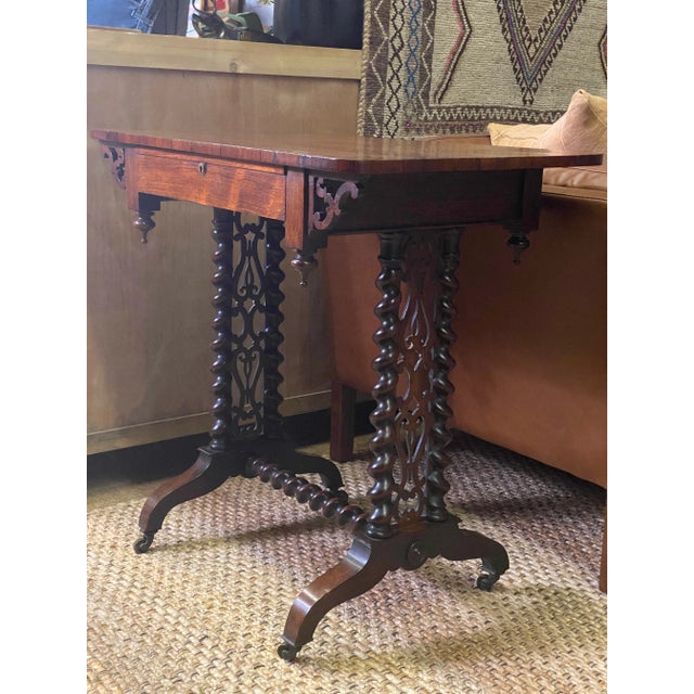 Antique Circa 1850 Rosewood English Barley Twist Stretchered Side Table with Drawer For Sale - Image 10 of 13
