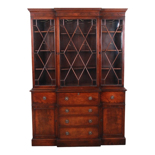 Baker Furniture Mahogany Breakfront Bookcase With Secretary
