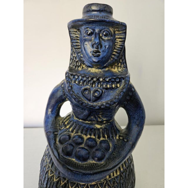Blue Woman with Basket of Fruit Figurine from Bay Keramik, Germany, 1960s For Sale - Image 6 of 14