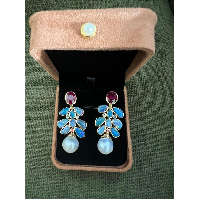 Bochic "Orient" Vintage Ruby, Opal & Sapphires Earrings Set 18K Gold & Silver For Sale In New York - Image 6 of 18