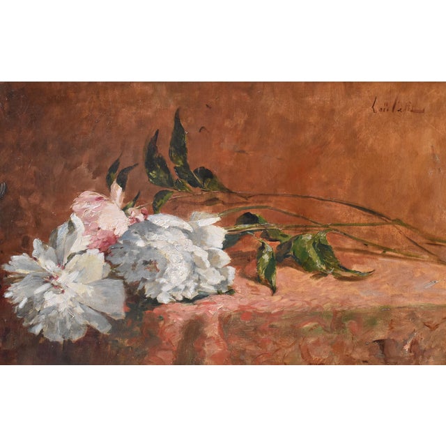Loïc Marie Petit De Villeon, Peonies Flowers, 1800s, Oil on Canvas, Framed For Sale - Image 3 of 10