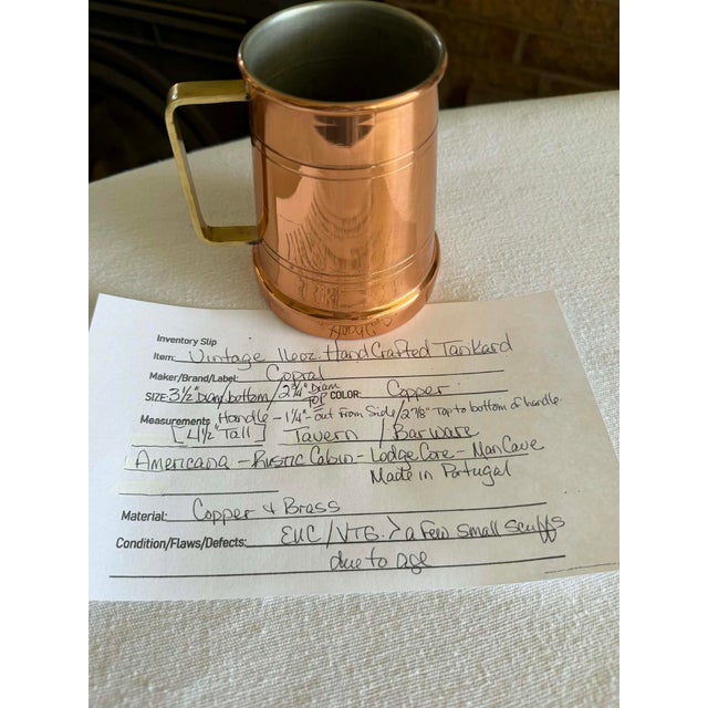Vintage handcrafted copper tankard by Copral, made in Portugal. This 16oz mug features a polished copper body with a...