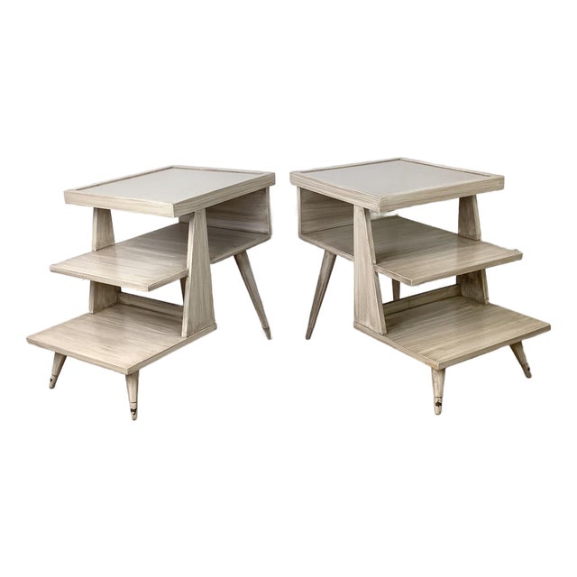Pair of Vintage American Three-Tier Step End Tables For Sale