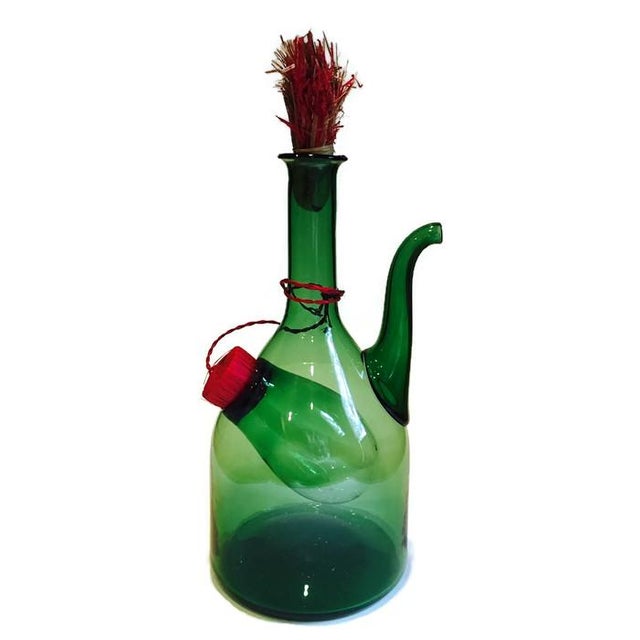 Vintage Tall Italian Glass Wine Chiller Green Glass Decanter Bottle