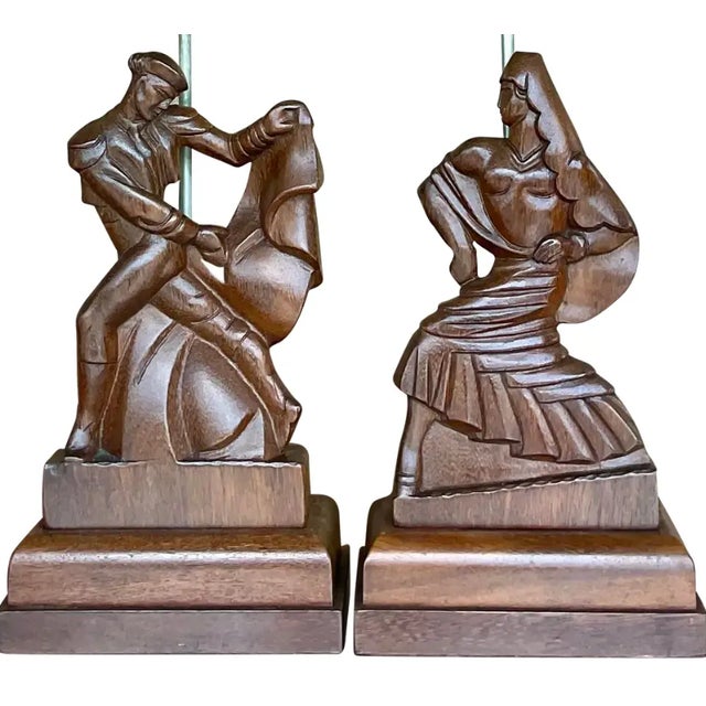 Vintage Mid-Century Heifetz Hand-Carved Dancer Table Lamps – A Pair For Sale - Image 10 of 12