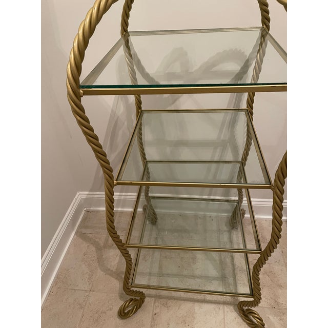 1950s Vintage Metal Rope Twist Design Etagere With 4 Glass Shelves For Sale - Image 5 of 10