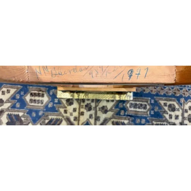 Mid Century Faux Snakeskin Upholstered Wood Stools - Signed and Dated 1971 For Sale - Image 10 of 15