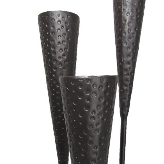 Art Deco Vintage Brutalist Rustic 3 Head Candleabra Hammered Iron 18" For Sale - Image 3 of 12