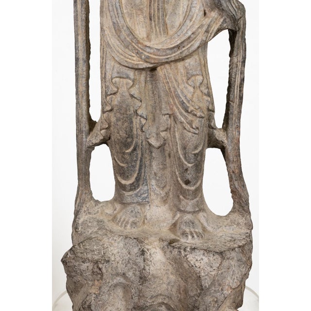 Vintage Chinese Bodhisattva Guanyin Hand-Carved Stone 20th Century Asian Buddha For Sale - Image 9 of 9