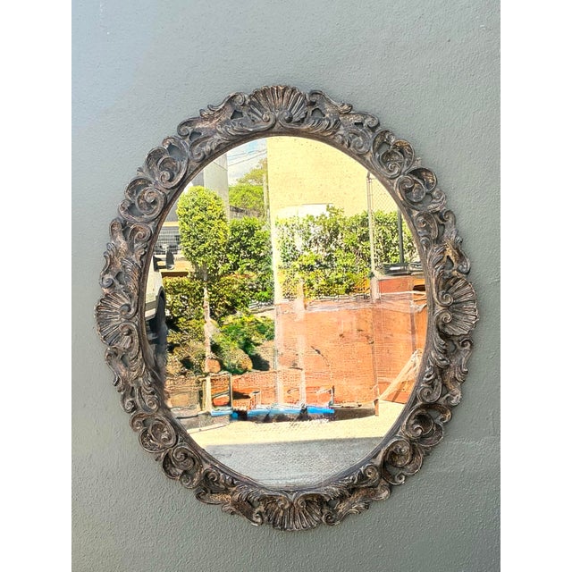 Vintage Carved Wood Oval Mirror For Sale - Image 11 of 12