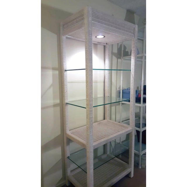 1970s 1970's Henry Link White Wicker Woven Wrapped 5-Tier Pin-Lit Étagère For Sale - Image 5 of 9