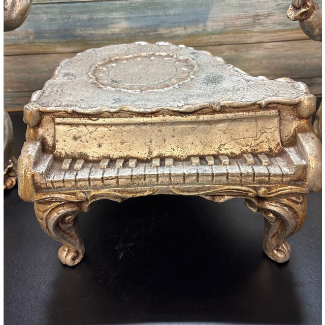 Large 1950s Florentine Borghese-Style Gilt Chalkware Musical Cherubs With Grand Piano – 3-Piece Set For Sale - Image 4 of 9