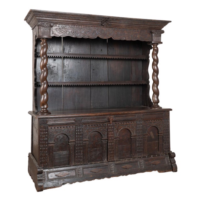 18th Century German Carved Oak Display Cabinet Buffet Dated 1743 For Sale