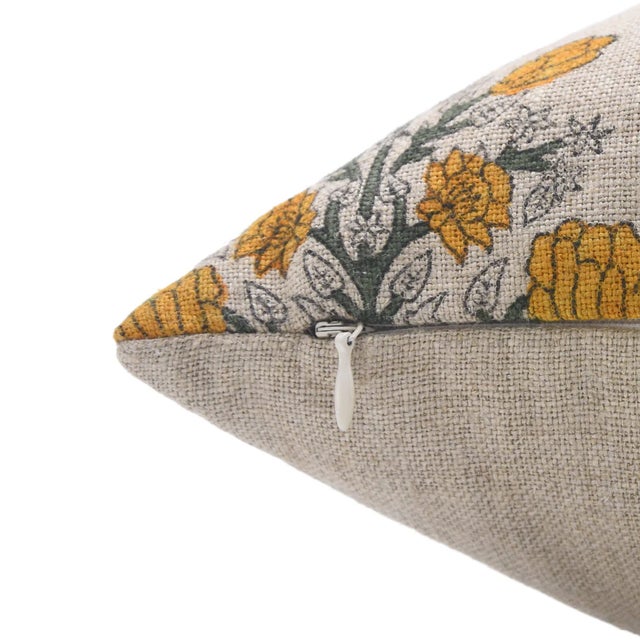 Rustic Swadesh Hand Block Leaf Floral Printed Thick Linen Designer Pillow Cover, 16x16 Inch For Sale - Image 3 of 5