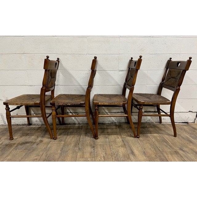 Vintage Hitchcock Rush Seat Rush Back Dining Side Chairs - Set of 4 For Sale In Kansas City - Image 6 of 6