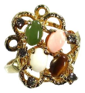 Vintage 1970s Cocktail Ring, Jade Opal Coral