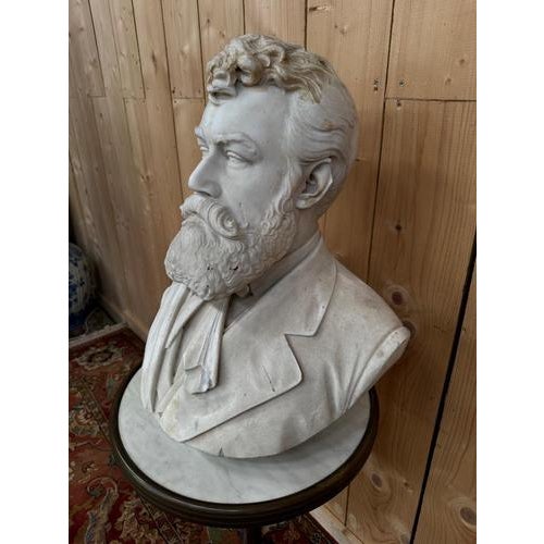 Gray Unknown Artist, Male Bust, 19th Century, Marble For Sale - Image 8 of 9