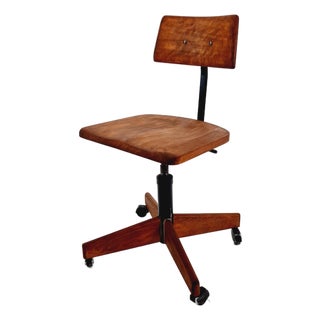 Bauhaus Swivel Office Chair in Wood by Stoll Giroflix, 1960s For Sale