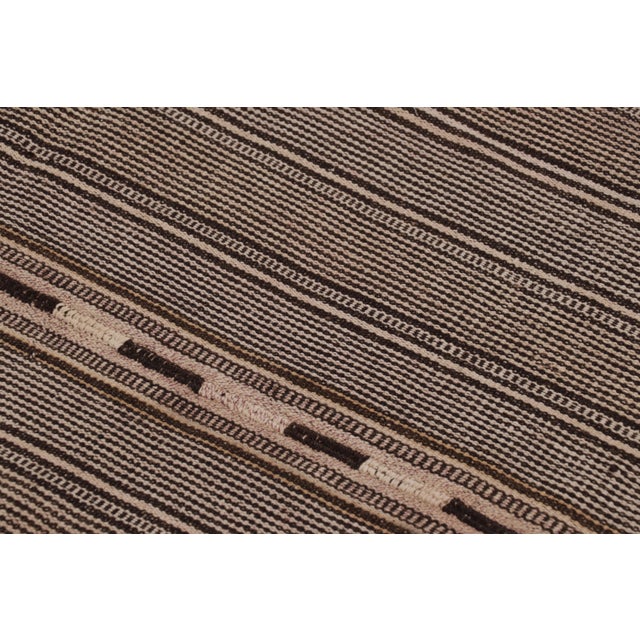 Textile Vintage Persian Kilim, Beige-Brown Stripes With Intricate Detail - Rug & Kilim For Sale - Image 7 of 8