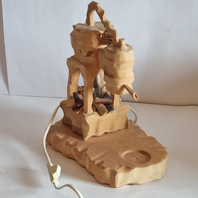 1980s Niklas 2 Snidare Hand-Carved Folk Art Wood Lamp For Sale - Image 6 of 7