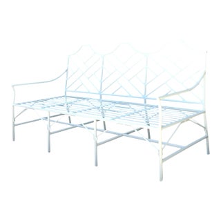 Vintage Outdoor Chinese Chippendale Cast Aluminum Sofa For Sale