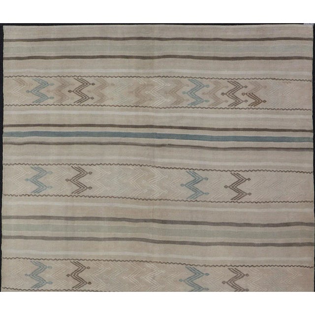 Contemporary Vintage Turkish Flat-Weave Muted Colored Kilim in Taupe, Brown and Light Blue For Sale - Image 3 of 12