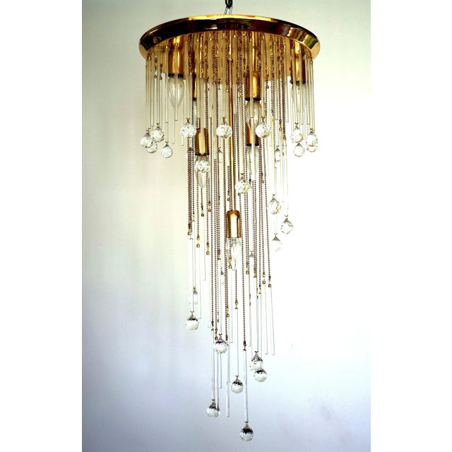 Metal Vintage Italian Brass and Crystal Ceiling Lamp, 1970s For Sale - Image 7 of 8