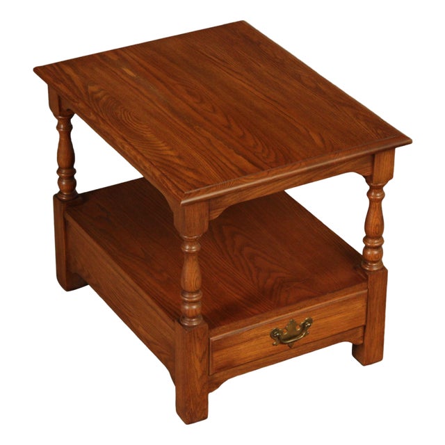 Pennsylvania House Solid Oak Two Tier End Table With Drawer For Sale