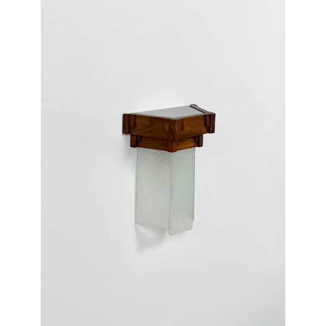Art Deco Modernist Wall Sconce in Oak and Frosted Glass, France, 1930 For Sale - Image 14 of 14