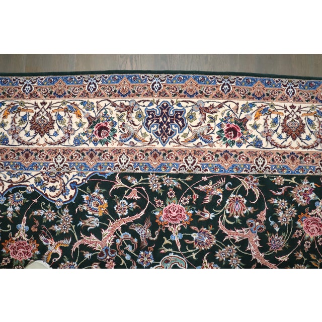 Zabihi Collection Silk Warp Green Persian Isfahan Prayer Rug For Sale - Image 10 of 12