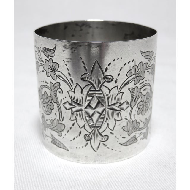 Victorian Large Fancy Hand Engraved Decorated Antique American Victorian Sterling Silver Napkin Ring For Sale - Image 3 of 8
