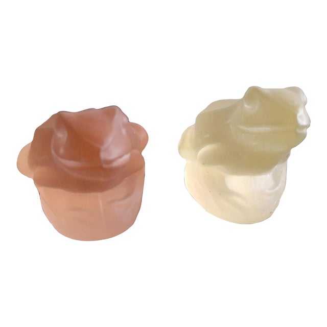 1970s Pair of Bohemia Glass Czech Republic Satin Glass Frog Figurines For Sale