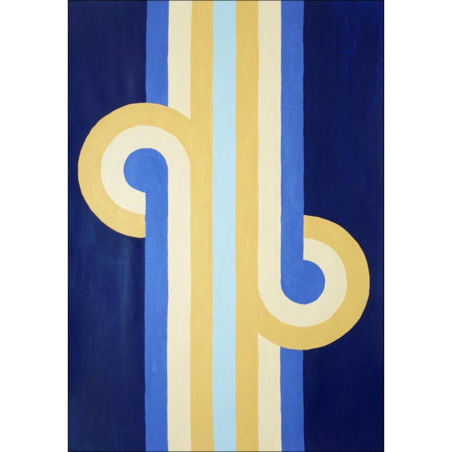 2026, Coming and Going, Art Deco Style Painting in Blue and Gold, For Sale