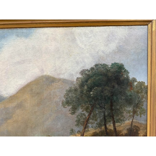 Fine quality antique oil painting by unknown artist , much admired and celebrated River landscape, with two people...
