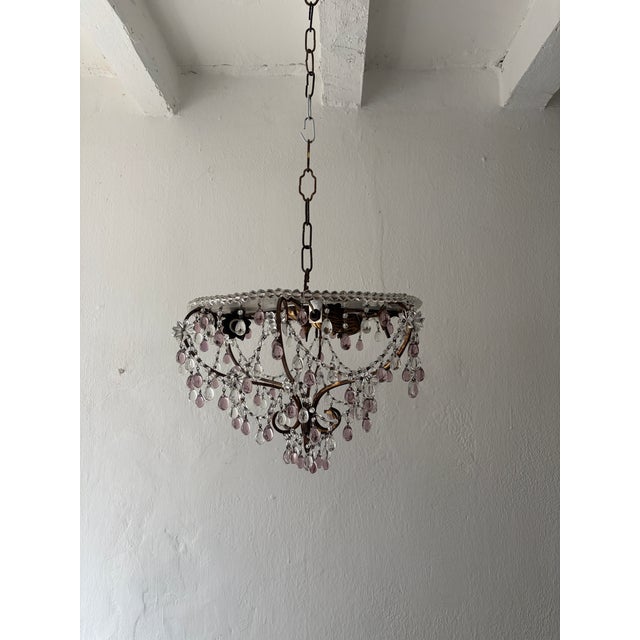 Lavender French Beaded Lavender and Clear Drops Flush Mount Chandelier For Sale - Image 8 of 8