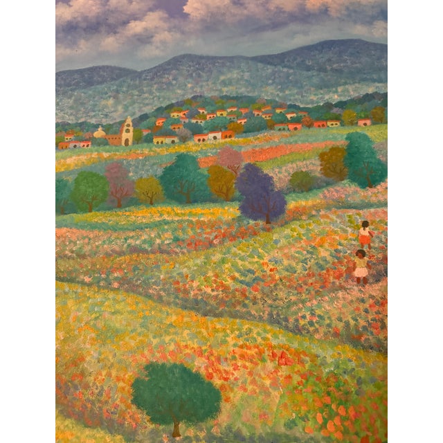 Textile Late 20th Century Landscape With Village Oil Painting by Aurelio Pescina For Sale - Image 7 of 8