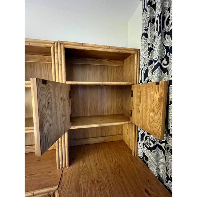 Late 20th Century Late 20th Century Lea Industries Chinoiserie Faux Bamboo 6 Piece Modular Corner Desk Cabinet Hutch & Chair Set For Sale - Image 5 of 13