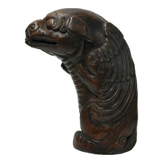 Vintage Handcrafted Bixie Pixiu Mythical Wings Bamboo Display Art Figure For Sale