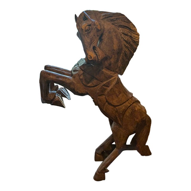 1990s Large Carved Wooden Horse Sculpture For Sale