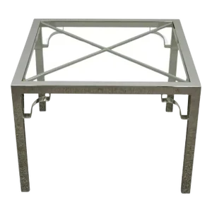 Late 20th Century Mid Century Modern Chrome X-Frame Square Glass Top Hollywood Regency Side Table