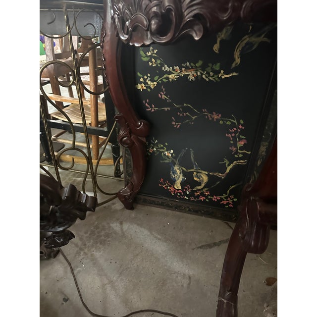 Wood 1970s Dark Wooden Oval Mirror and Console Table With Marble Top Pair For Sale - Image 7 of 11