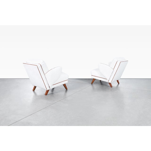 1950s 1950s Mid-Century Modern Lounge Chairs in Boucle & Leather For Sale - Image 5 of 12