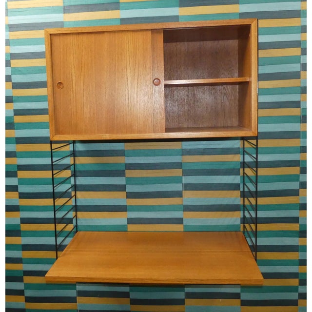 1960s Mid-Century Modern Teak String Shelving Unit with Wall Cabinet, Desk Shelf and Black Ladders by Kajsa & Nils Nisse Strinning for String, Sweden, 1960s For Sale - Image 5 of 12